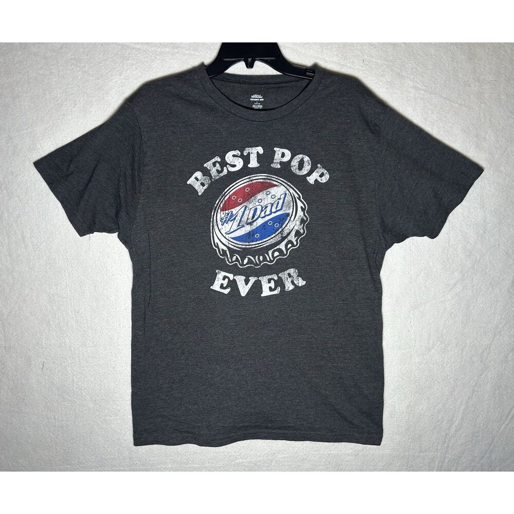 Men's L Gray "Best Pop Ever" / “#1 Dad” Bottle Cap Father's Day Crewneck T-Shirt